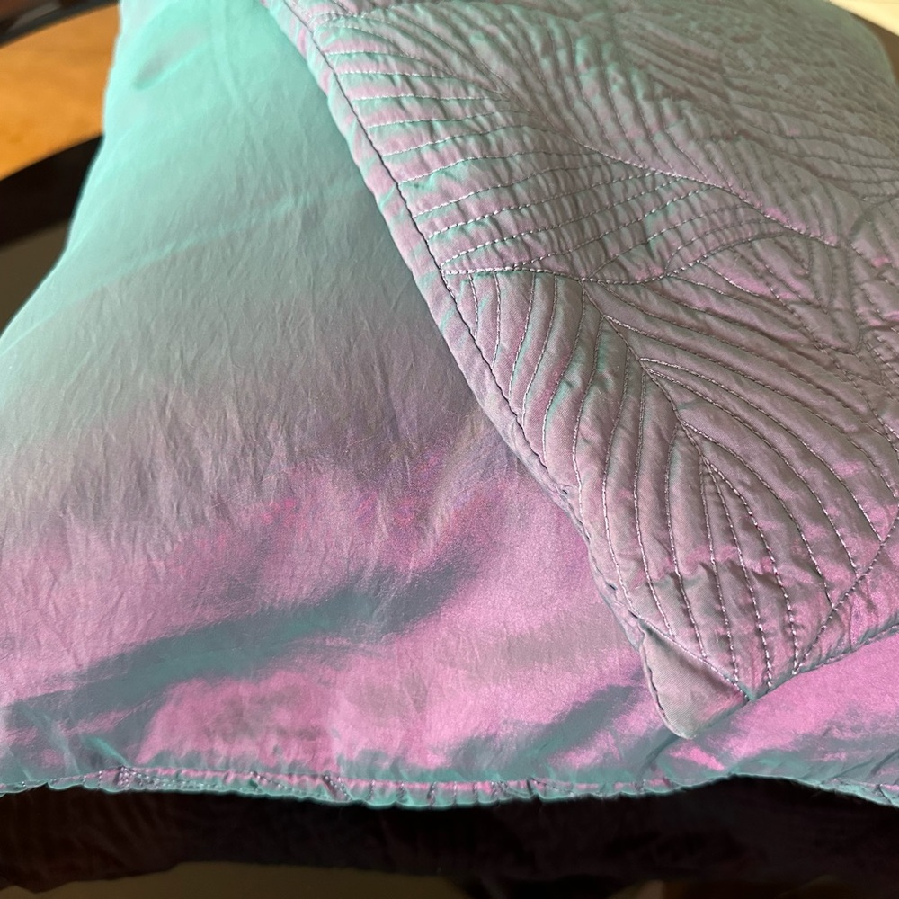 2 Purple Blue Shimmer  19x20 Floral Leaf Pillowcase